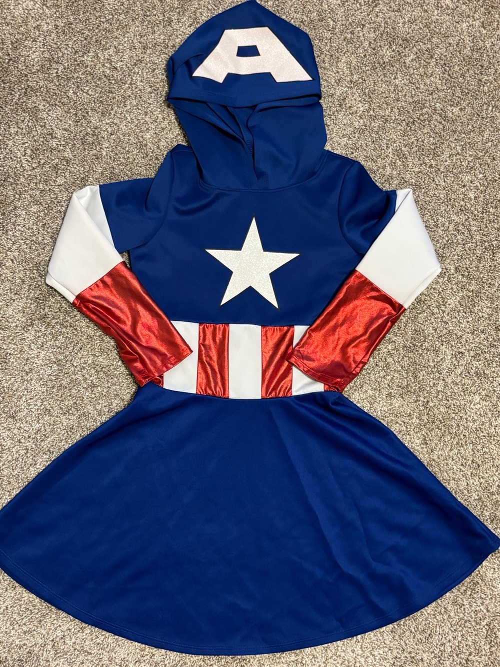 Captain America Girls Costume dress with hood girls size large